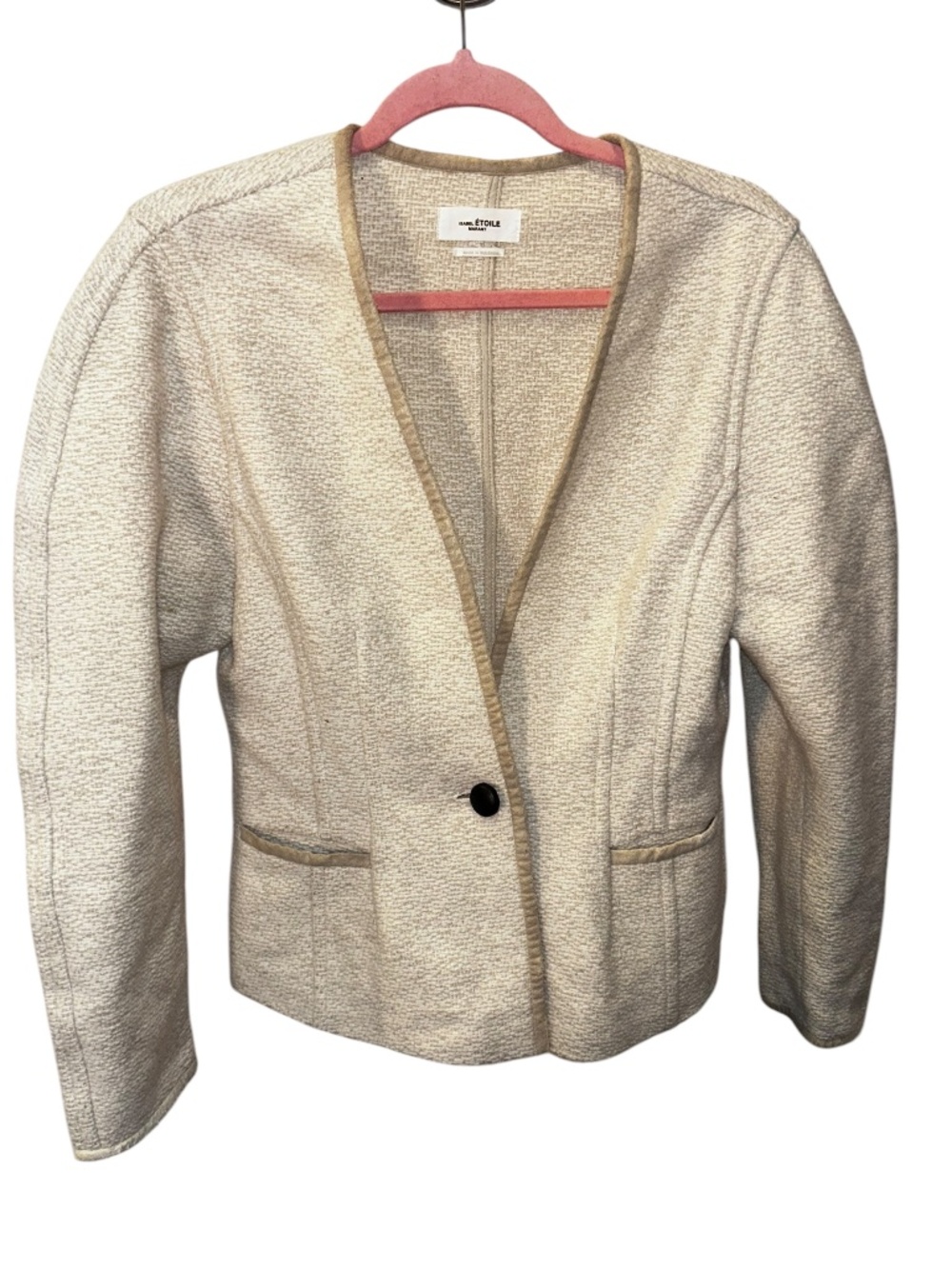 Isabel Marant Etoile French cream khaki trim sweater blazer jacket unlined 36 M